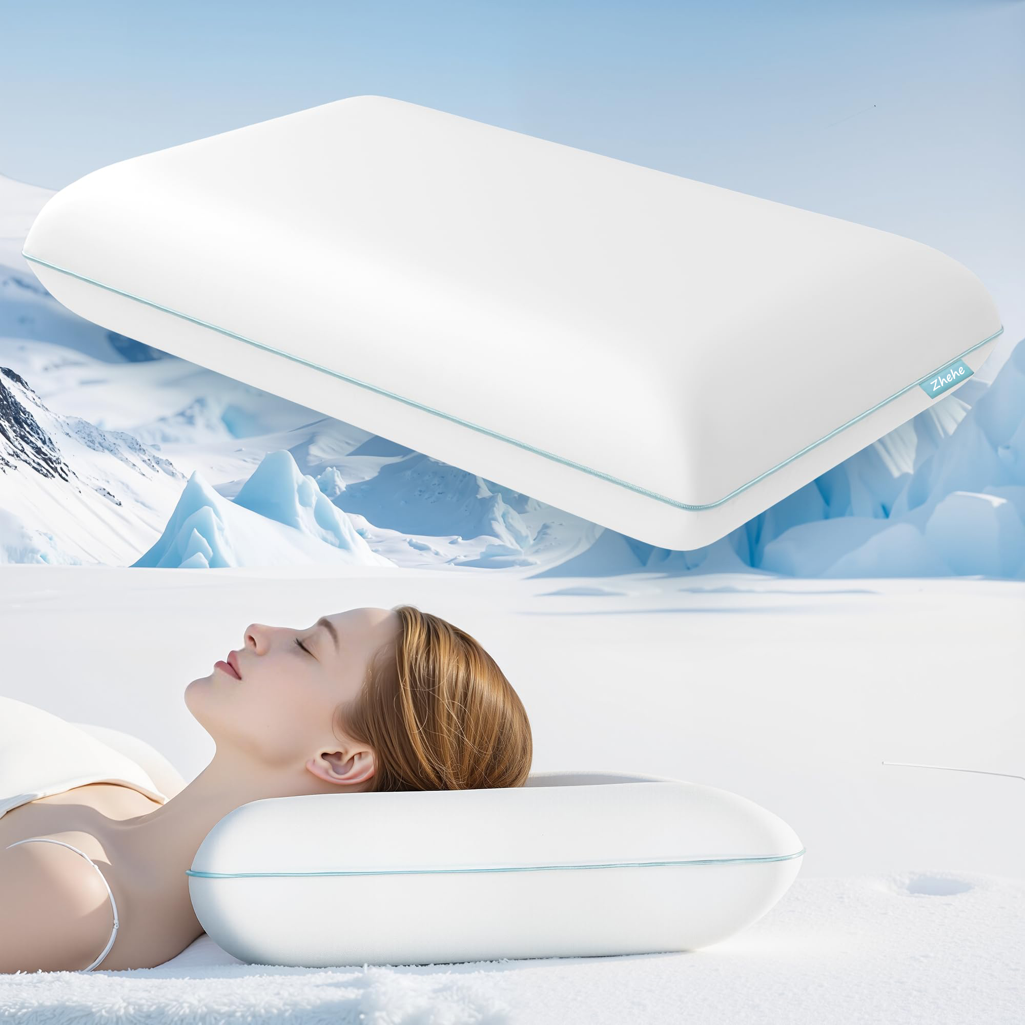 Self Cooling Nylon Pillow Ice Silk Cover Cold Side Sleeper Queen Size Memory Foam <strong>Sleeping</strong> Bed Pillows with Cooling Technology