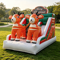 Château Gonflable de Noël en Forme de Traîneau et Élan, Aire de Jeu Gonflable pour Enfants, Idéal pour les Fêtes de Noël et du Nouvel An