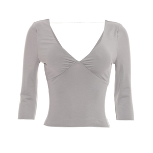 Camiseta de Verano para Mujer Viviblook C26TP221, Nueva, Sexy, de Color Sólido, Cuello en V, Estilo Casual para Damas - Product Image 4