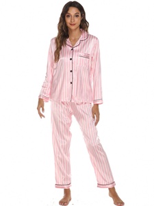 <span class=keywords><strong>Moda</strong></span> Sexy Smooth Printed Stripe manga larga <span class=keywords><strong>y</strong></span> pantalones largos 2 piezas Set Home Wear <span class=keywords><strong>Pijamas</strong></span> secretos para mujer - Product Image 4