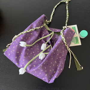 Original Handmade Spring/Summer New Arrival <b>Lilac</b> Color-Block Shoulder <b>Bag</b> Vintage Floral Cotton Crossbody <b>Bag</b> for Women - Product Image 1
