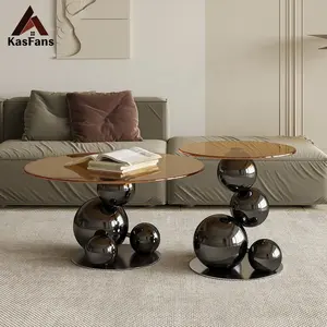 艺术特殊设计圆形玻璃茶几球状不锈钢底座茶几装饰中心桌家居家具创意