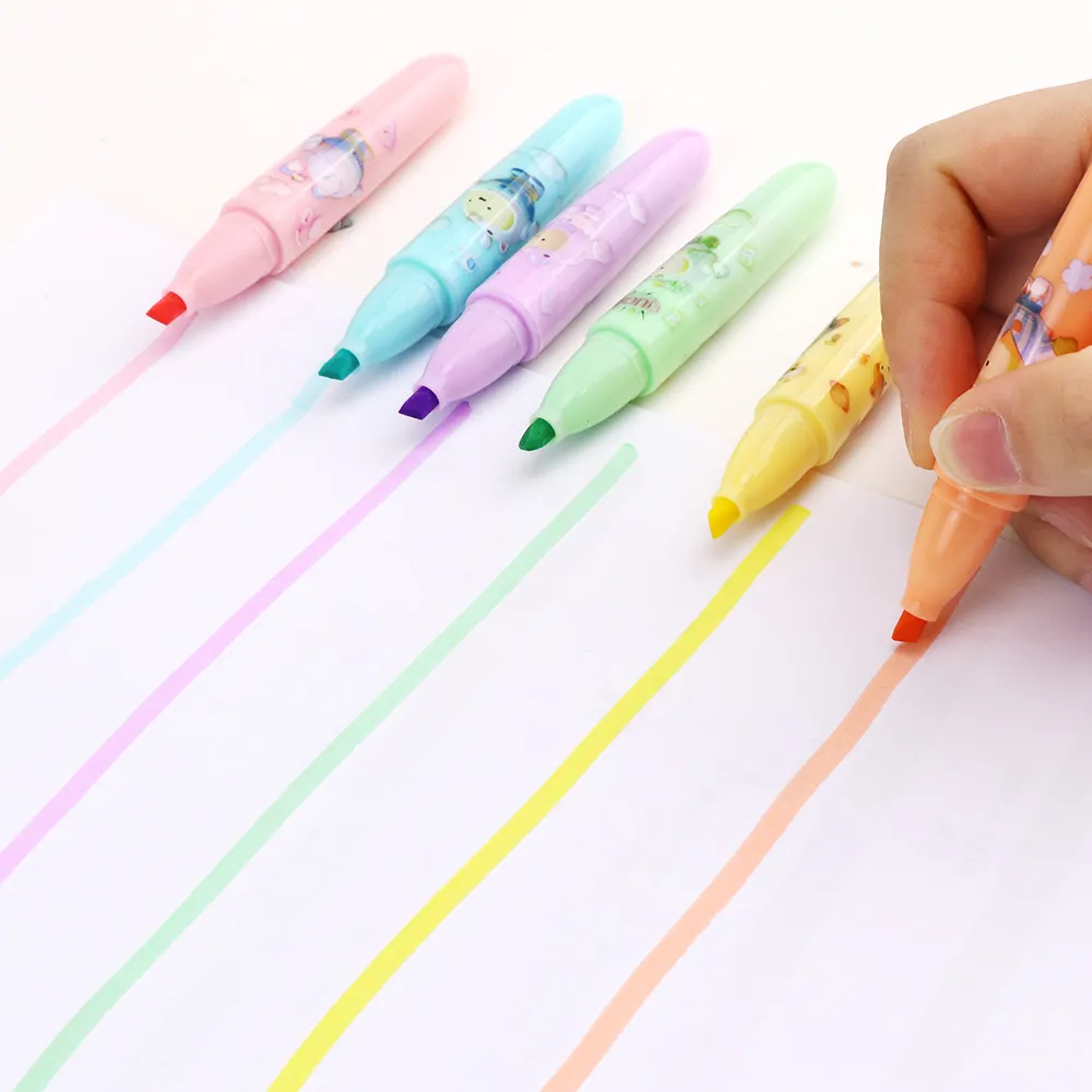Promosi cakar kucing Mini premium campur 6 pena spidol highlighter pastel populer disesuaikan untuk sekolah