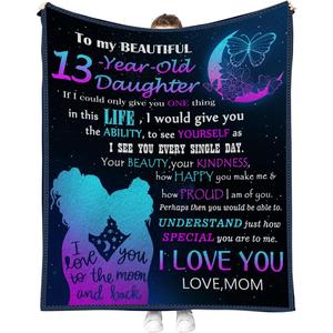 Purple <b>Blue</b> Moon Butterfly Flannel Blanket <b>Throw</b> Blanket Nap Blanket Super Soft Machine Washable for Bed Sofa Couch Custom Print - Product Image 1