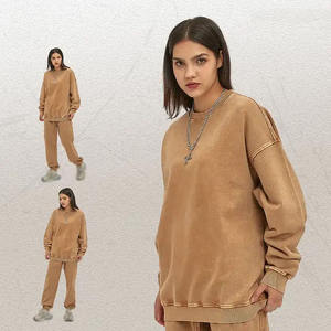 Ensemble sweat à capuche et jogging surdimensionné en coton 100% délavé à l'acide, logo personnalisé AR2319, haute qualité, style vintage automne - Product Image 3