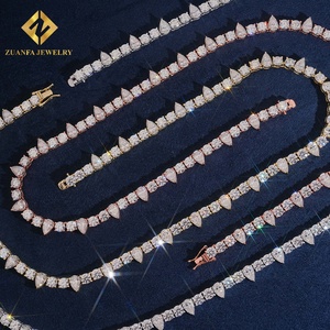 เครื่องประดับ ZUANFA โมอิสซาไนต์ทรงลูกแพร์และทรงกลม สร้อยเทนนิส เงินแท้ 925 ประดับเพชรเต็มเส้น สไตล์ฮิปฮอป เครื่องประดับหรูหรา ระดับ VVS - Product Image 2