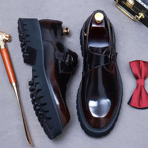 Chaussures en cuir pour hommes de haute qualité, à semelles épaisses, en cuir de vachette pleine fleur, style bottes britanniques à finition brillante - Product Image 5