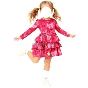 Boutique enfants filles robes de noël trois couches volants à manches longues bébé robe longueur genou plissé belles jupes pour les filles - Product Image 2