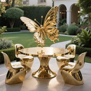 Hotel personalizado decoración pública grande oro mariposa patio arte escultura asiento tamaño real Acero inoxidable mariposa silla y Mesa - Product Image 1