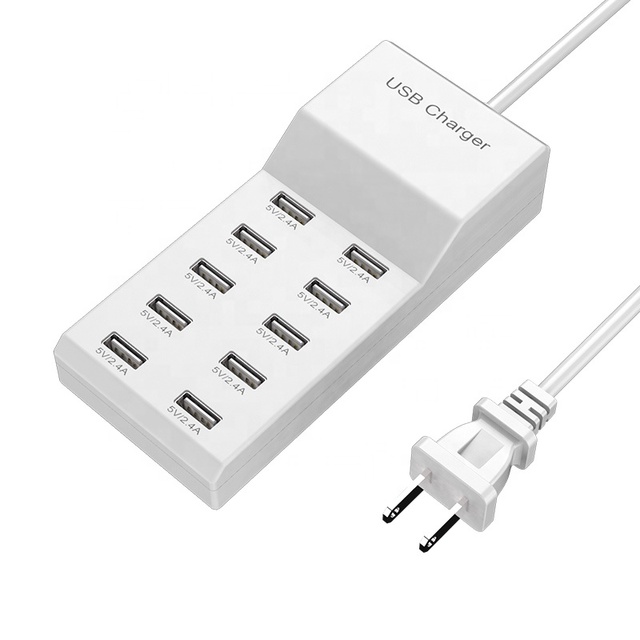 White 10 Port USB Charger Station with Rapid Charging Auto Detect Technology Safety Guaranteed USB Charging Station for Laptop