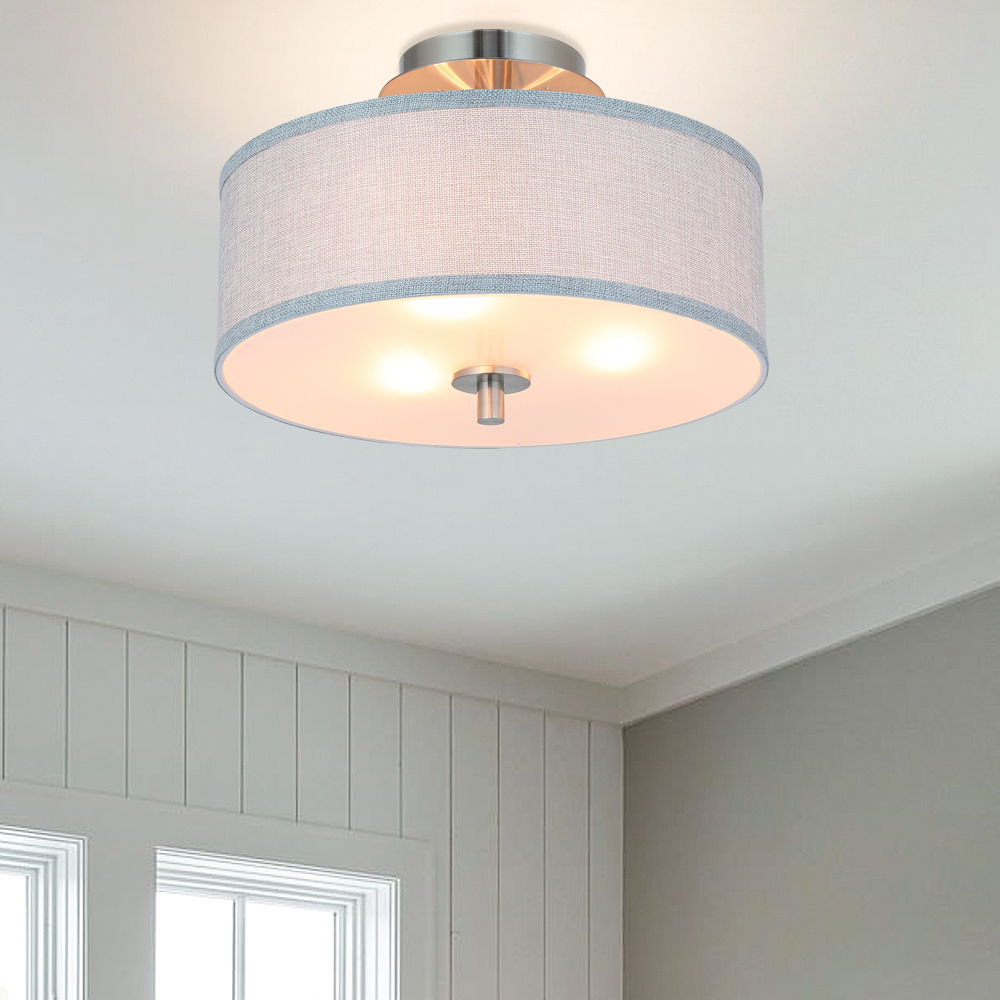 US Instock Fabric Lampshade Modern Light Pendant Round Led Flush Mount Ceiling Light for Bedroom Living Room Dining