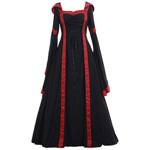 Gaun Cosplay lengan terompet bertudung uniseks ala Gotik Victoria vampir Natal poliester abad pertengahan - Product Image 4