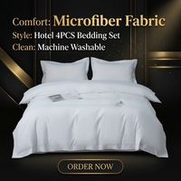 Ensemble de literie 4 pièces en microfibre 300 fils, blanc, pliable, lavable en machine, pour maison et hôtel, tailles Queen et King (housse de couette, drap-housse, taies d'oreiller)