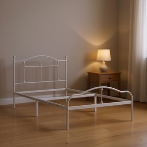 Cadre de lit double en acier blanc avec revêtement en poudre, lit rectangulaire en métal, mobilier de chambre à coucher, design minimaliste - Product Image 2
