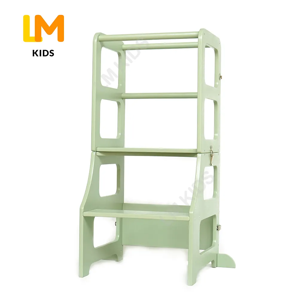 LM เก้าอี้ไม้หัดเดินหลากสีสำหรับเด็ก,เก้าอี้ช่วยการเรียนรู้พับได้สีเขียวอ่อนสำหรับใช้ในห้องครัว