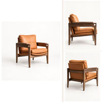 Fauteuil d'appoint moderne en similicuir, rembourré, avec structure en bois massif, siège individuel pour salon, hall d'hôtel