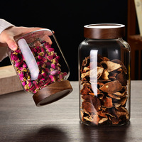 Transparante Acacia Hout Ronde Glazen Pot Keuken Voedsel Opslag Container Voor Thee Gedroogd Fruit Snacks Verzegelde Opslagpot