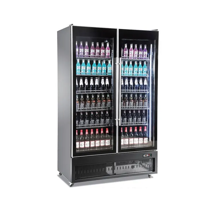 Good Quality OEM The Double Doors Commercial Glass Display Showcase Drink Coolers Upright Fridge Freezer For Sale