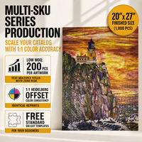 Puzzle personnalisé à marque privée de 1000 pièces, face en carton blanc, base en carton bleu, UV sélectif, emballage en tiroir pour projets photo