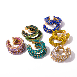 Clip d'oreille Hip Hop en acier inoxydable plaqué or 18 carats pour hommes et femmes avec trou d'oreille gratuit plein de diamants de luxe en zircon coloré <span class=keywords><strong>Crea</strong></span> - Product Image 1