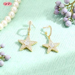 Boucles d'oreilles pendantes Hengdian Sparkling Star, zircon AAA, laiton plaqué or 18 carats, fabricant en gros, bijoux pour femmes, fête, quotidien - Product Image 6