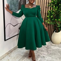 D3354 Dernière Collection Robes Automne & Hiver Femmes Casual Col Carré Taille Haute Robe Trapèze Robes Africaines pour Femmes Vêtements