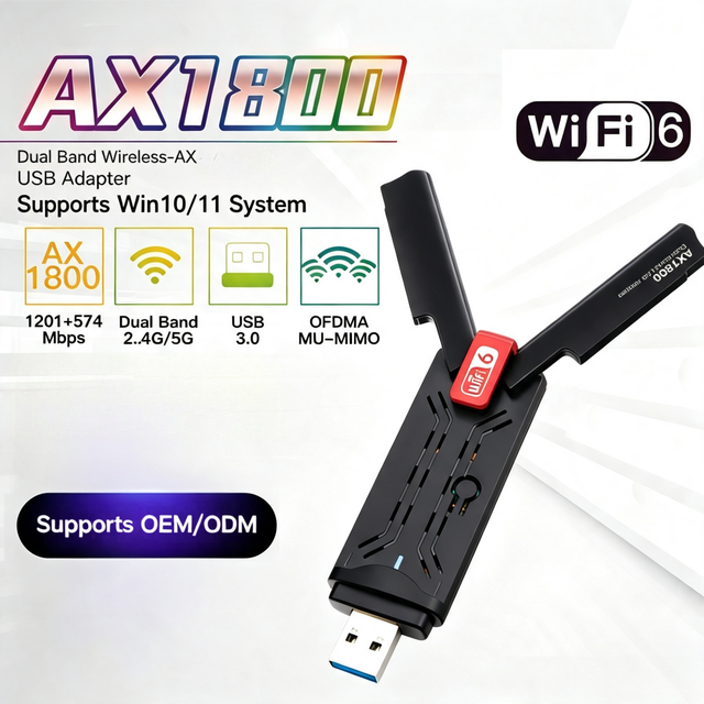 AX1800 WiFi Dongle With Antennas Dual Band USB 3.0 Plug Adapter WiFi 6 Wireless Device Adapter High Speed for Desktop Laptop PC