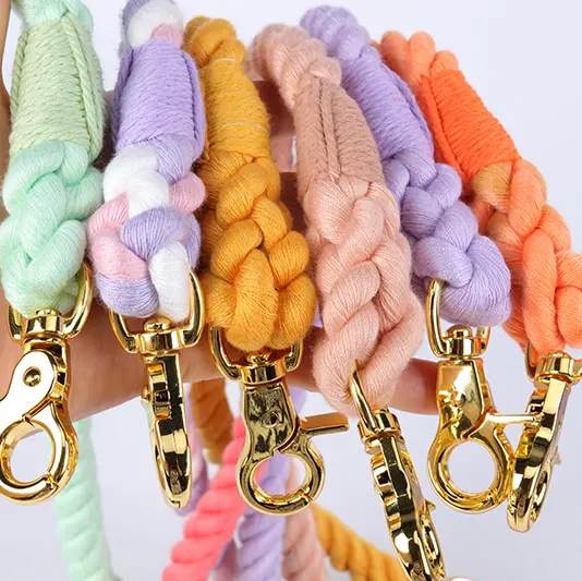 OKEYPETS Atacado Multi Cor Sólida Correndo Mãos Livres Hand-made Natural Dog Algodão Corda Leash Chumbo