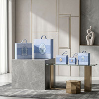 Boîte rigide portable personnalisable avec logo, motif iris bleu européen, conteneur premium avec poignée pour emballage de cosmétiques et bijoux en gros