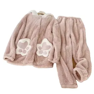 Sweet Design Cat Ears Pyjamas Fleece Pyjamas Set Hooded Ladies Pyjamas