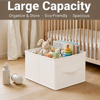 Boîtes de rangement pliables durables avec couvercle, grande capacité, en tissu de lin, conteneurs de rangement pour jouets, équipés de poignées