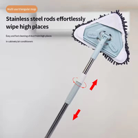 Serpillère de nettoyage mural en microfibre avec manche télescopique en acier, raclette triangulaire pour fenêtre et essuie-glace avec 2 tampons