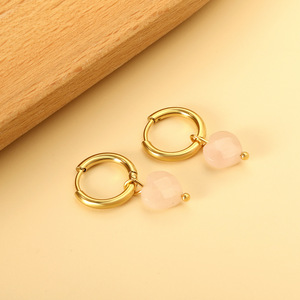 Pendientes de Aro con Forma de Corazón Rosa, Piedra Natural, Aleación de Zinc, Regalo para Mujer, Joyería de Moda - Product Image 3