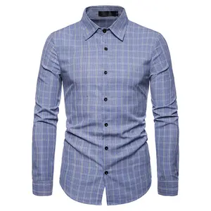남성 슬림 피트 전문 긴 소매 캐주얼 플란넬 격자 무늬 셔츠