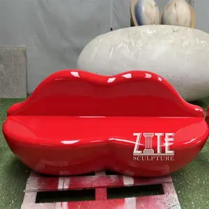 Garden outdoor modern art fiberglass red lip bench sculpture