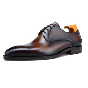 F8-G51 New Classic Plain-Tose Schoenen Echt Leer Lace Up Fashion Design Koe Lederen Mannen Britse Derby Jurk Schoenen