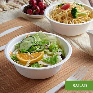 Bacia amigável do takeaway do bagaço da salada do bagaço da polpa do papel de cana-de-açúcar personalizado 32 oz descartável biodegradável