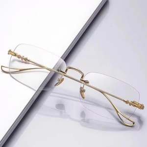 Lunettes de lecture unisexes à monture métallique sans cadre, design élégant, anti-lumière bleue, verres photochromiques transparents, forme carrée - Product Image 4