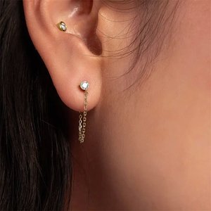 18K mạ vàng Zirconia liên kết chuỗi thả Bông tai thép không gỉ Bông tai vàng trang sức mới - Product Image 1