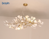 Lustre de luxe en forme de feuille de Ginkgo, grand luminaire suspendu artistique créatif pour villa duplex, salon, hall d'hôtel, éclairage principal haut de gamme