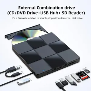 Laptop USB 3.0 Typ-C externes optisches Laufwerk DVD-Brenner mit 4 USB-Anschlüssen und TF/SD-Kartens teck platz DVD-Player CD-Lese laufwerk