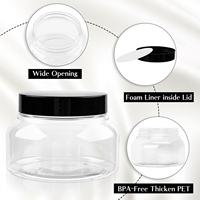 Pot cosmétique vide en plastique transparent ambré/blanc de 250 ml (8 oz) pour crème et gommage corporel avec couvercles noirs, dorés ou argentés anti-UV