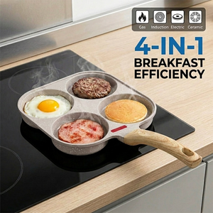 4 Hole Frying Pan Non-stick Maifan Stone Egg Pancake Maker with Wooden Handle Four-cup Omelet Pan for Breakfast Burger Ham - Product Image 4