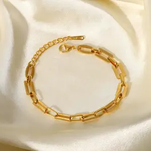 New Fashion 18 Karat vergoldet Einfache personal isierte Edelstahl quadratische Ring Büroklammer Armband Damen schmuck