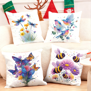 Bantal hias cat air berwarna-warni dengan gambar kupu-kupu, burung, dan lebah untuk dekorasi rumah yang nyaman - Product Image 1