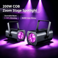 Projecteur LED COB 4-en-1 200W pour public, 3200K 5600K RGBW, avec fonction stroboscopique et focalisation, pour scène, studio et théâtre