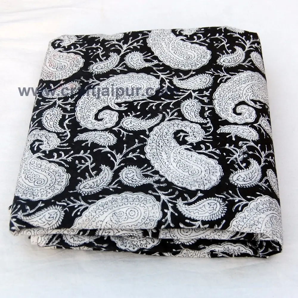 Per la casa tessuto cachemire stampato blocco di cotone indiano tessuto fatto a mano abito nero cucito materiale da corsa per abbigliamento all'ingrosso