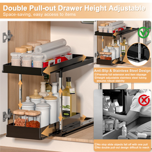 2-Tier Multifunction <b>Kitchen</b> Sink Storage Organizer Portable Standing Type Rectangle Black Home Organizers Save Space Racks - Product Image 5