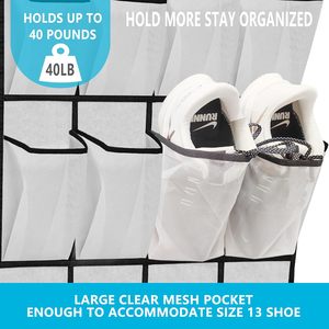 Over The Door Shoe Organizer 24 Pockets White Mesh Hanging Storage For Shoes Behind Doors On <b>Walls</b> <b>Hook</b> Type - Product Image 6