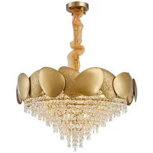 Lustre de teto dourado k9, lustre de cristal com luzes pendentes